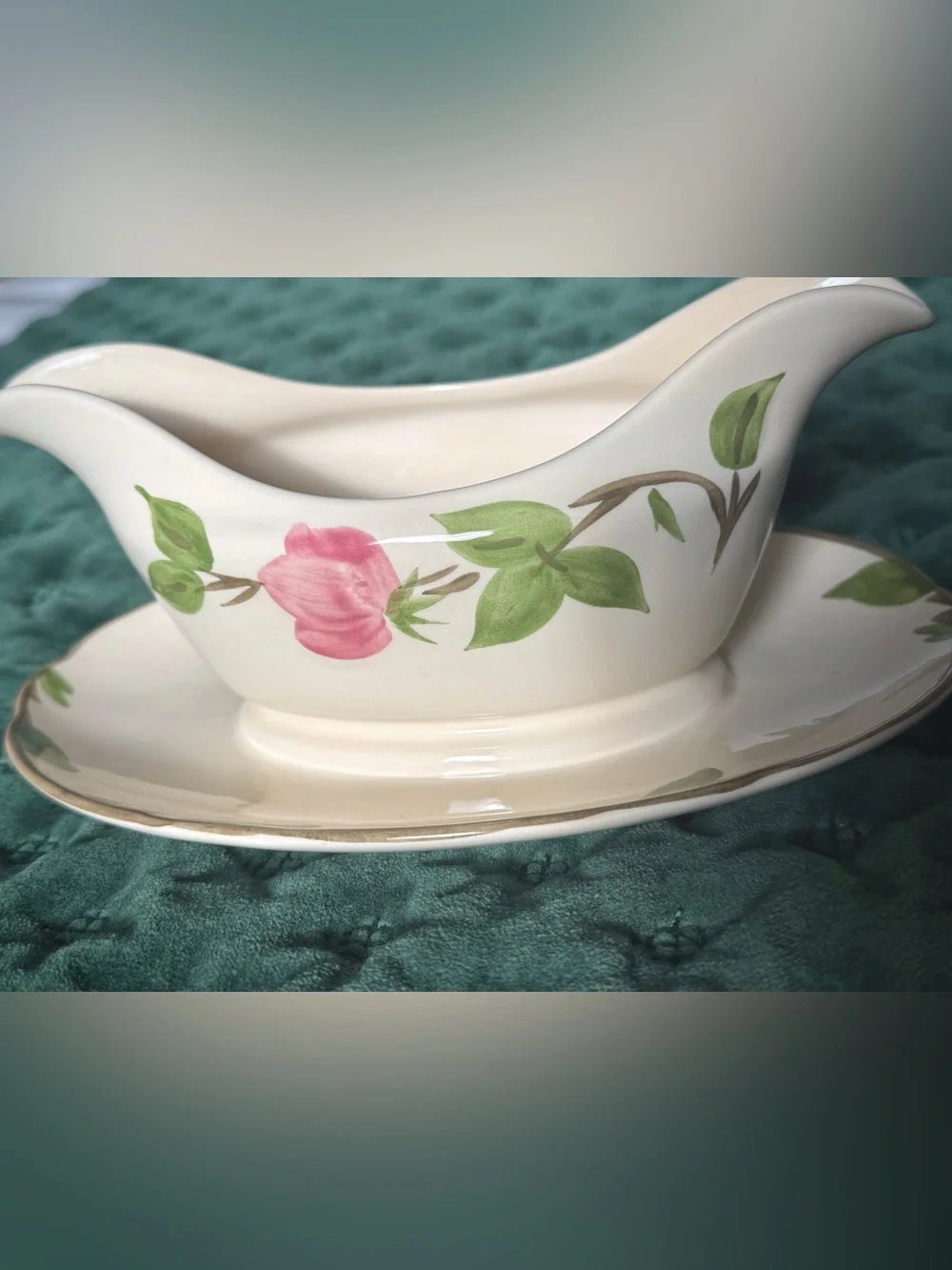 Desert Rose Franciscan Gravy Boat with attached platter